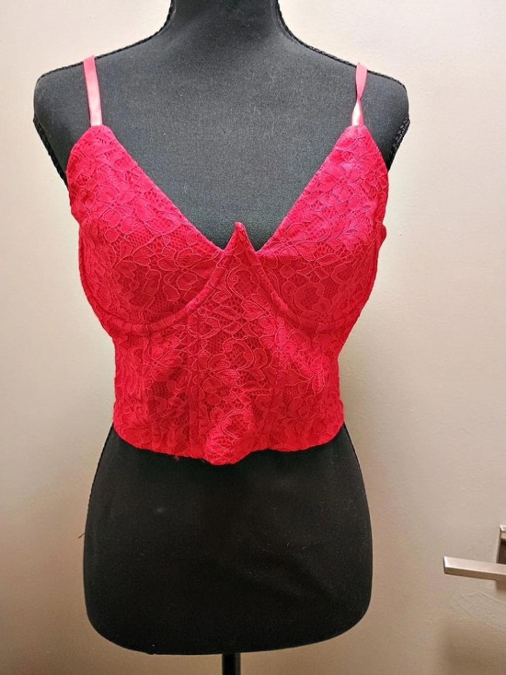 Shinestar Lace Bustier Crop Top in RedLike New